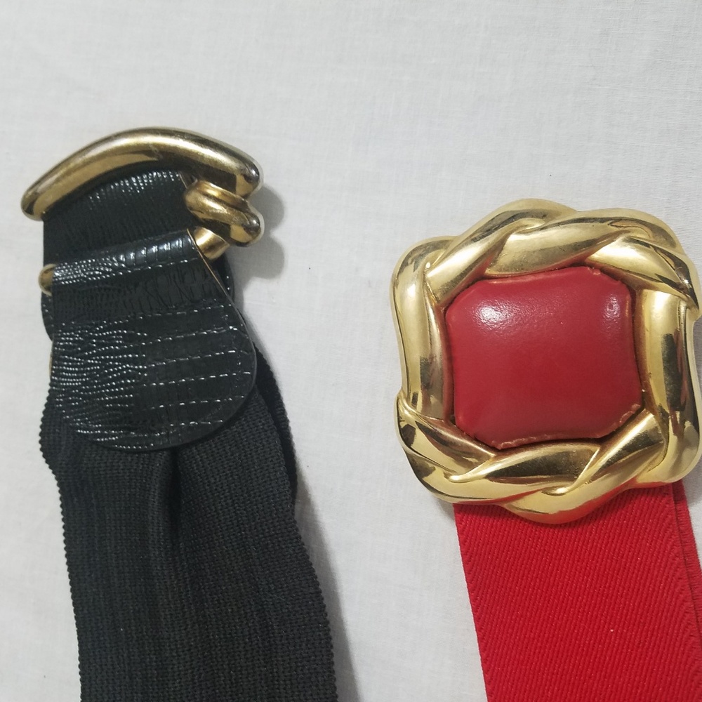 2 Vintage 80's Women's Belts Black Red Gold Belt